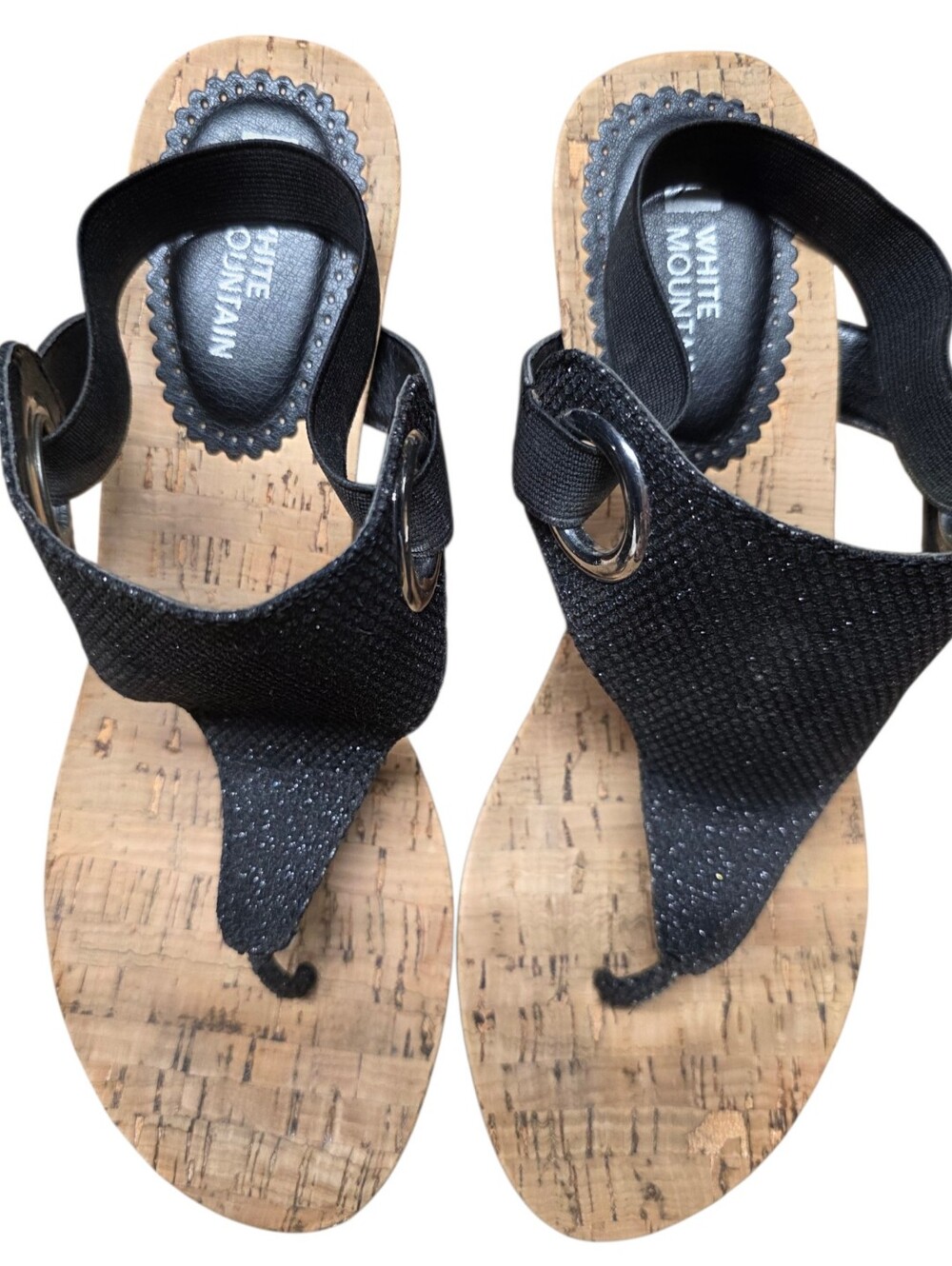 Shimmery Black Cork Thong Sandals